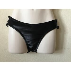 Syrup Swimwear Black Shimmer Metallic Lace Up Side Cheeky Bikini Bottom Size M
